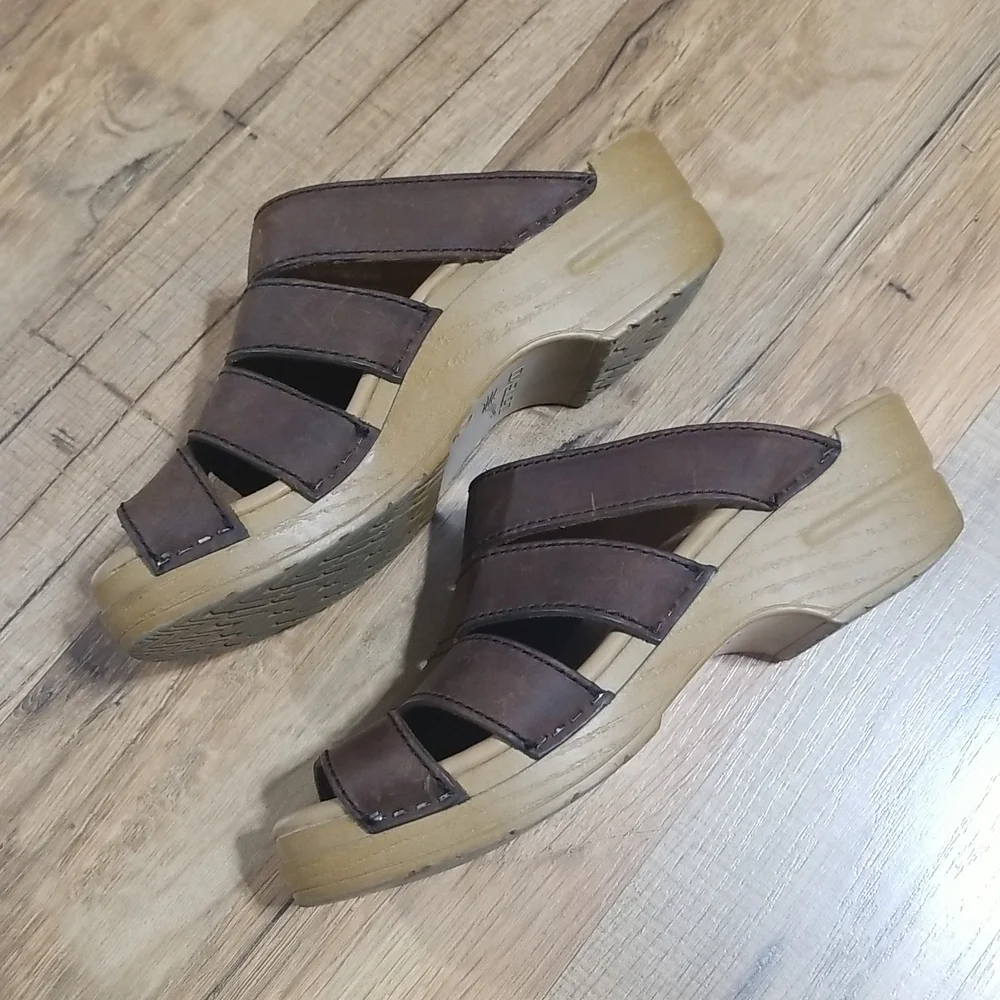 DANSKO Brown Leather Slip-On Wedge Sandal Size 37